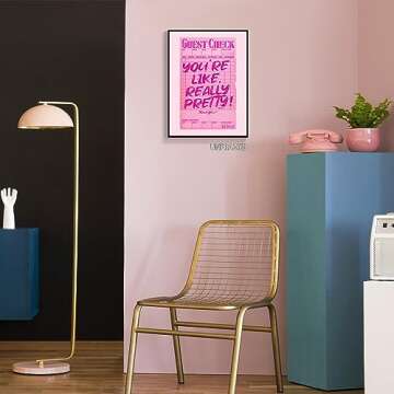 Prinajssiad Youre Like Really Pretty Canvas Wall Art, Pink Preppy Guest Check Room Aesthetic Poster, Funky Dorm Decor, Trendy Teen Girl Retro Art Bedroom Print 16x24in Unframed