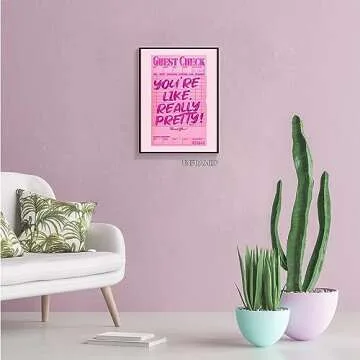 Prinajssiad Youre Like Really Pretty Canvas Wall Art, Pink Preppy Guest Check Room Aesthetic Poster, Funky Dorm Decor, Trendy Teen Girl Retro Art Bedroom Print 16x24in Unframed