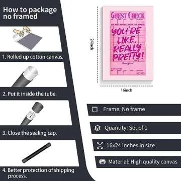 Prinajssiad Youre Like Really Pretty Canvas Wall Art, Pink Preppy Guest Check Room Aesthetic Poster, Funky Dorm Decor, Trendy Teen Girl Retro Art Bedroom Print 16x24in Unframed