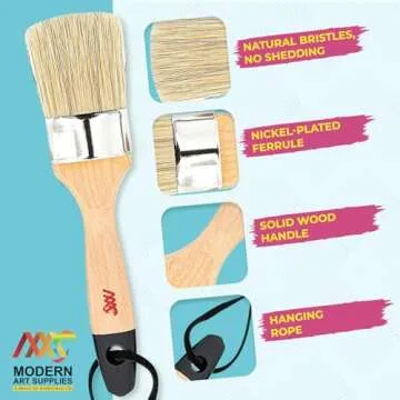 Chalk Paint Brush Set for Furniture – 5PC Natural Bristle, 3 Small and 2 Large Wax Brushes (2.5"), Perfect for Painting, Stenciling, and Waxing, Compatible with Chalk Paint and Furniture Wax