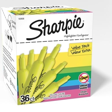 Sharpie Tank Style Highlighters, Chisel Tip, Fluorescent Yellow, 36 Count