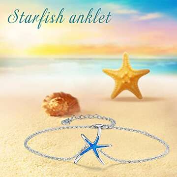 Starfish Ankle Bracelets Adjustable 925 Sterling Silver with Blue Fire Opal Foot Bracelets Beach Nautical Ocean Charm Jewelry Birthday Mother Day for Women Girlfriend
