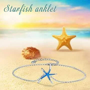 Starfish Ankle Bracelets Adjustable 925 Sterling Silver with Blue Fire Opal Foot Bracelets Beach Nautical Ocean Charm Jewelry Birthday Mother Day for Women Girlfriend