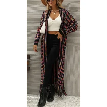 ELFTOWN Boho Rainbow Fringe Cardigan Sweater for Women