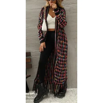 ELFTOWN Boho Rainbow Fringe Cardigan Sweater for Women