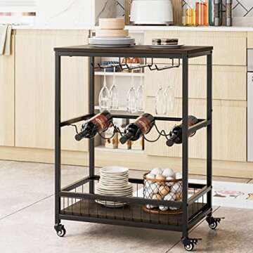 HITHOS Industrial Bar Carts for The Home, Mobile Bar Serving Cart, Wine Cart on Wheels, Beverage Car...