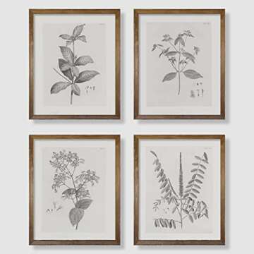 Farmhouse Wall Art Botanical Prints - Vintage Flower Boho Minimalist Floral Poster Decor for Bedroom Living Kitchen Bathroom Home Office - Black and White Plant Leave Wall Art - Set of 4 Picture 8x10