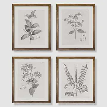 Farmhouse Wall Art Botanical Prints - Vintage Flower Boho Minimalist Floral Poster Decor for Bedroom Living Kitchen Bathroom Home Office - Black and White Plant Leave Wall Art - Set of 4 Picture 8x10