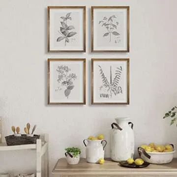 Farmhouse Wall Art Botanical Prints - Vintage Flower Boho Minimalist Floral Poster Decor for Bedroom Living Kitchen Bathroom Home Office - Black and White Plant Leave Wall Art - Set of 4 Picture 8x10