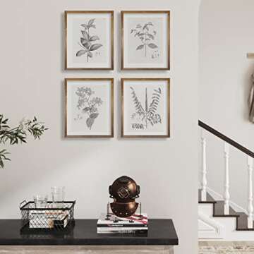 Farmhouse Wall Art Botanical Prints - Vintage Flower Boho Minimalist Floral Poster Decor for Bedroom Living Kitchen Bathroom Home Office - Black and White Plant Leave Wall Art - Set of 4 Picture 8x10