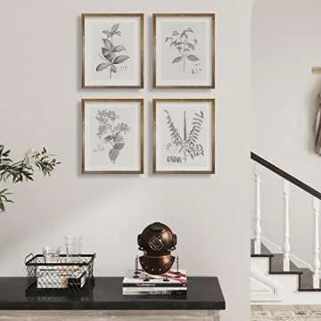 Farmhouse Wall Art Botanical Prints - Vintage Flower Boho Minimalist Floral Poster Decor for Bedroom Living Kitchen Bathroom Home Office - Black and White Plant Leave Wall Art - Set of 4 Picture 8x10