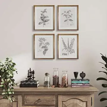 Farmhouse Wall Art Botanical Prints - Vintage Flower Boho Minimalist Floral Poster Decor for Bedroom Living Kitchen Bathroom Home Office - Black and White Plant Leave Wall Art - Set of 4 Picture 8x10