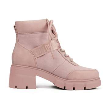 REDTOP Women's Combat Boots - Comfortable Stylish Ankle Boots in Pink