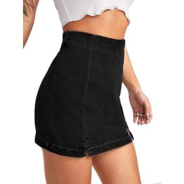 Floerns Women's Casual Split Hem High Waist Denim Skorts Skirt Shorts Black S
