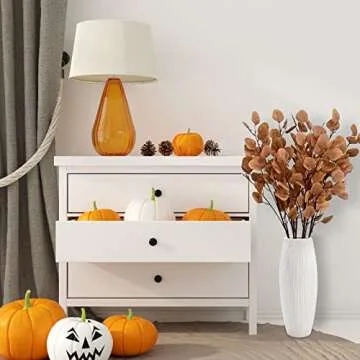 Dolicer 6 Pcs Fall Eucalyptus Leaves 35.4" Artificial Eucalyptus Stems Long Silver Dollar Leaves Autumn Leaf Branches for Thanksgiving Fall Decor