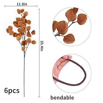 Dolicer 6 Pcs Fall Eucalyptus Leaves 35.4" Artificial Eucalyptus Stems Long Silver Dollar Leaves Autumn Leaf Branches for Thanksgiving Fall Decor
