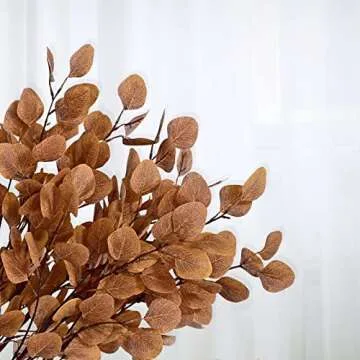 Dolicer 6 Pcs Fall Eucalyptus Leaves 35.4" Artificial Eucalyptus Stems Long Silver Dollar Leaves Autumn Leaf Branches for Thanksgiving Fall Decor
