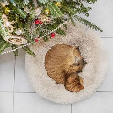 Small Dog Bed Calming Dogs Bed for Small Medium Large Dogs Anti-Anxiety Puppy Bed Machine Washable Warming Cozy Soft Pet Round Bed Fits up to 10-100 lbs (23”Small（Pack of 1）, Beige)