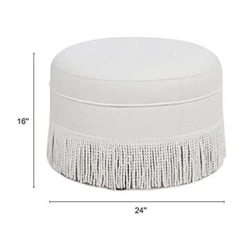 Jennifer Taylor Home Yolanda Upholstered Round Accent Ottoman, Alabaster Off White Tweed