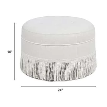 Jennifer Taylor Home Yolanda Upholstered Round Accent Ottoman, Alabaster Off White Tweed