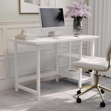 Martha Stewart Beckett Trestle Desk in White Wood Finish