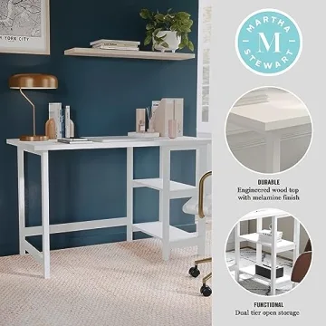 Martha Stewart Beckett Trestle Desk in White Wood Finish
