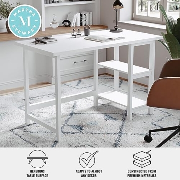Martha Stewart Beckett Trestle Desk in White Wood Finish