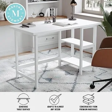 Martha Stewart Beckett Trestle Desk in White Wood Finish