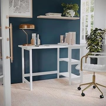 Martha Stewart Beckett Trestle Desk in White Wood Finish