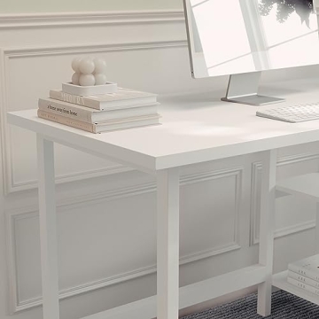 Martha Stewart Beckett Trestle Desk in White Wood Finish