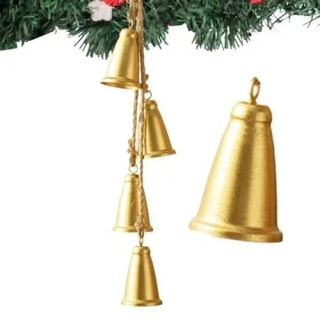 Christmas Bells, Gold Cow Bells Christmas Decor Indoor, 4-PCS Rustic Brass Bells Vintage Hanging Bel...