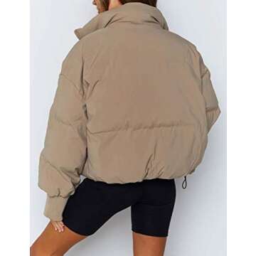 UANEO Puffer Jacket Womens Oversized Cropped Puffy Quilted Winter Jackets Coat (Khaki-L)