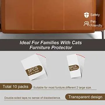 Anti Cat Scratch Furniture Protector, 10 Pack, Cat Scratch Deterrent Tape, Couch Protector for Cats, Furniture Protectors from Cats, Double Sided Sofa Anti Scratching Sticky Tape, cat Training Tape