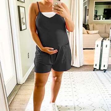 Ainangua Women's Cotton Sleeveless Romper Shorts Casual Summer Spaghetti Strap Baggy Short Jumpsuit Overalls(Black,S)