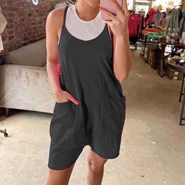 Ainangua Women's Cotton Sleeveless Romper Shorts Casual Summer Spaghetti Strap Baggy Short Jumpsuit Overalls(Black,S)
