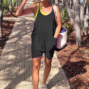 Ainangua Women's Cotton Sleeveless Romper Shorts Casual Summer Spaghetti Strap Baggy Short Jumpsuit Overalls(Black,S)