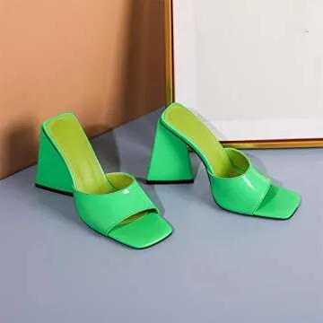 Keleimusi Trendy Square Toe Block Heel Mules for Women