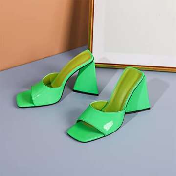 Keleimusi Trendy Square Toe Block Heel Mules for Women