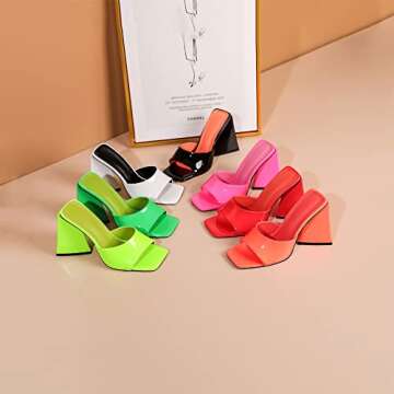 Keleimusi Trendy Square Toe Block Heel Mules for Women