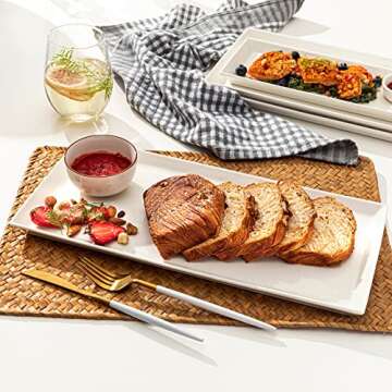 Sweese White Serving Platters, Porcelain Serving Trays for Parties, Large Rectangular Plates - 15.5 Inch, Set of 4