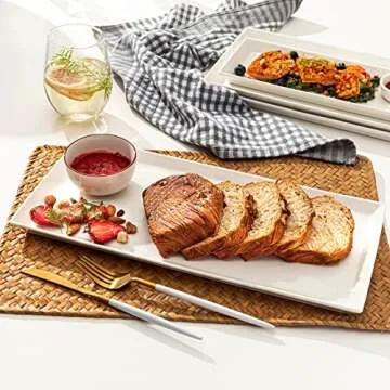 Sweese White Serving Platters, Porcelain Serving Trays for Parties, Large Rectangular Plates - 15.5 Inch, Set of 4