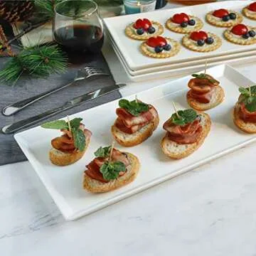 Sweese White Serving Platters, Porcelain Serving Trays for Parties, Large Rectangular Plates - 15.5 Inch, Set of 4