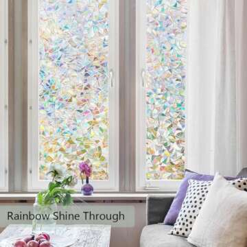 Finnez Window Privacy Film Window Film 3D No Glue Glass Sticker for Glass Door Home and Office Heat ...