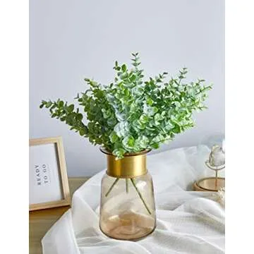 Flojery 4Pcs Artificial Eucalyptus Plant Fake Silver Dollar Eucalyptus Branches Greenery Wedding Jungle Theme Party Home Decor (Green)