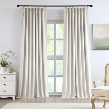 Vision Home Velvet Pinch Pleated Blackout Curtains - 102 inch Room Darkening Drapes in Greyish White