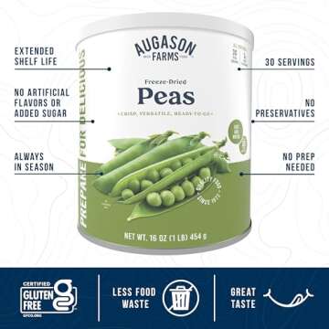 Augason Farms Freeze Dried Peas Can, Emergency Food Supply, Everyday Meals, 30 Servings