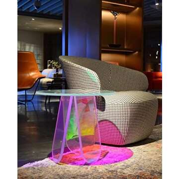 LapEasy Acrylic End Table, Iridescent Coffee Table Rainbow Side Table Round Bedside Tables Clear Night Stands for Living Room,Small Spaces, Bistro, Outdoors.
