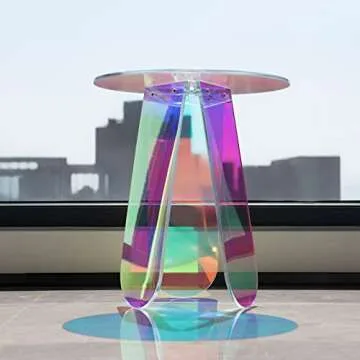 LapEasy Acrylic End Table, Iridescent Coffee Table Rainbow Side Table Round Bedside Tables Clear Night Stands for Living Room,Small Spaces, Bistro, Outdoors.