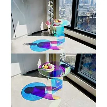 LapEasy Acrylic End Table, Iridescent Coffee Table Rainbow Side Table Round Bedside Tables Clear Night Stands for Living Room,Small Spaces, Bistro, Outdoors.