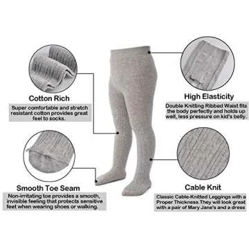 EPEIUS 3-Pack Seamless Cable Knit Toddler Leggings, Thick Cotton Footed Pants for 2-4 Years - Black, White, Grey